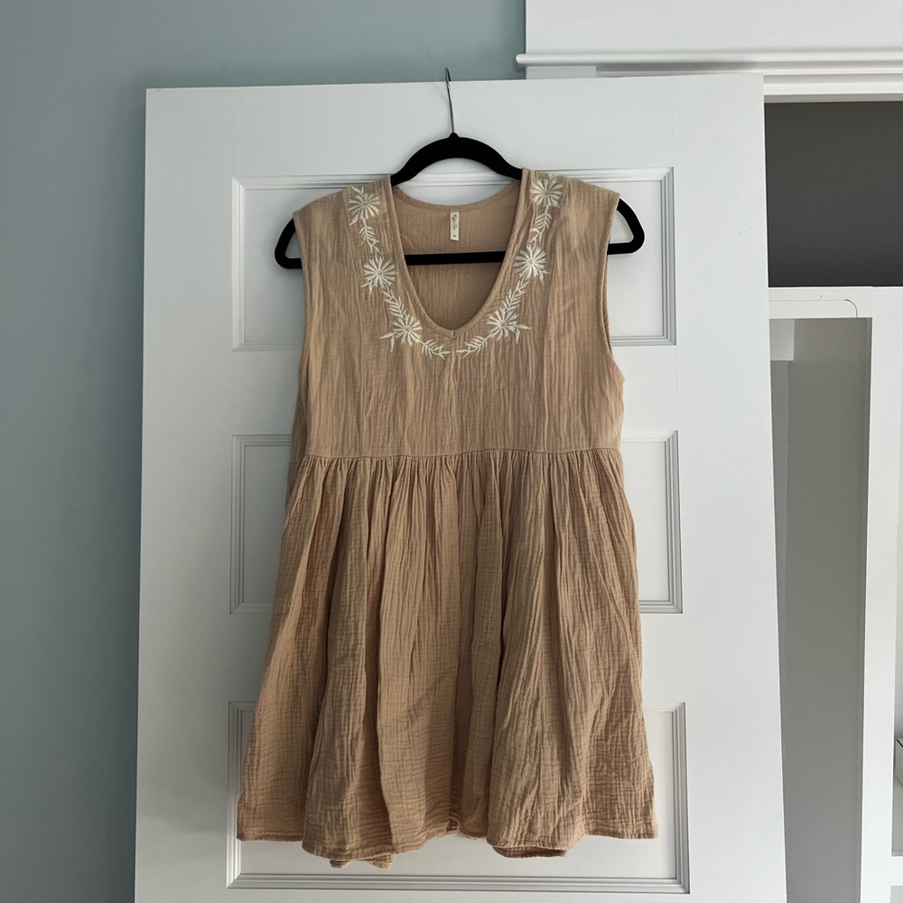 Embroidered Tan Beachy Dress